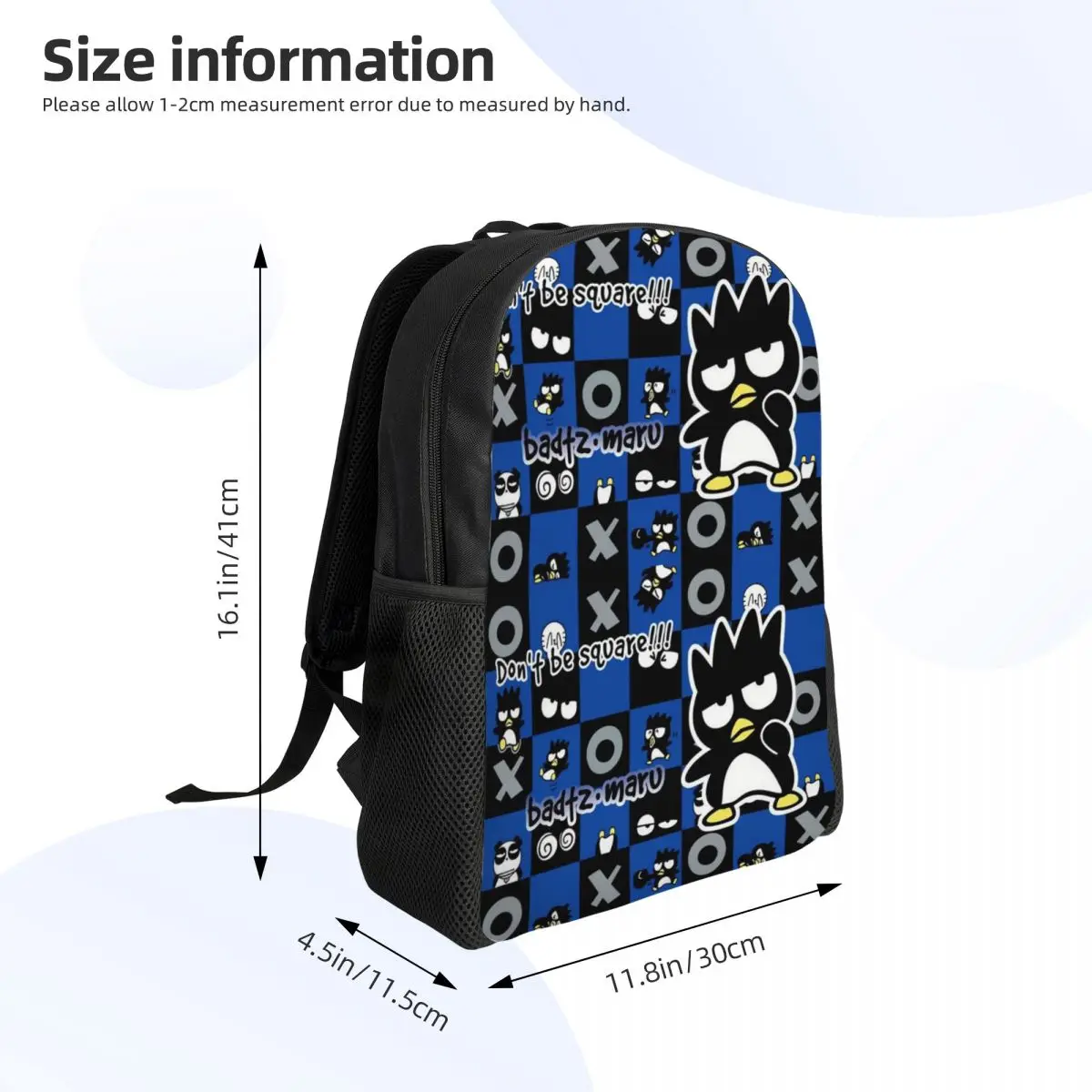 Mochila de viaje cuadrada de dibujos animados para hombres y mujeres, bolsa de libros para computadora portátil para estudiantes universitarios, Bad Badtz Maru Xo