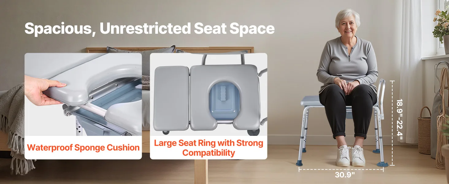 SucceBuy 500 lbs 4-in-1 Bedside Commode Chair with Padded Seat and Backrest Detachable 5L Bucket Adjustable Height for Seniors