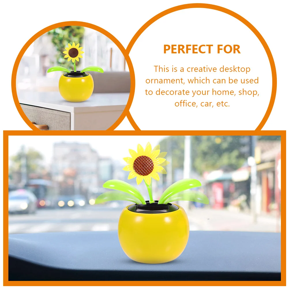 Solar Automatic Swing Car Ornaments (sunflower) Toy Dashboard Decorations Dancing Office Plastic Prop Powered