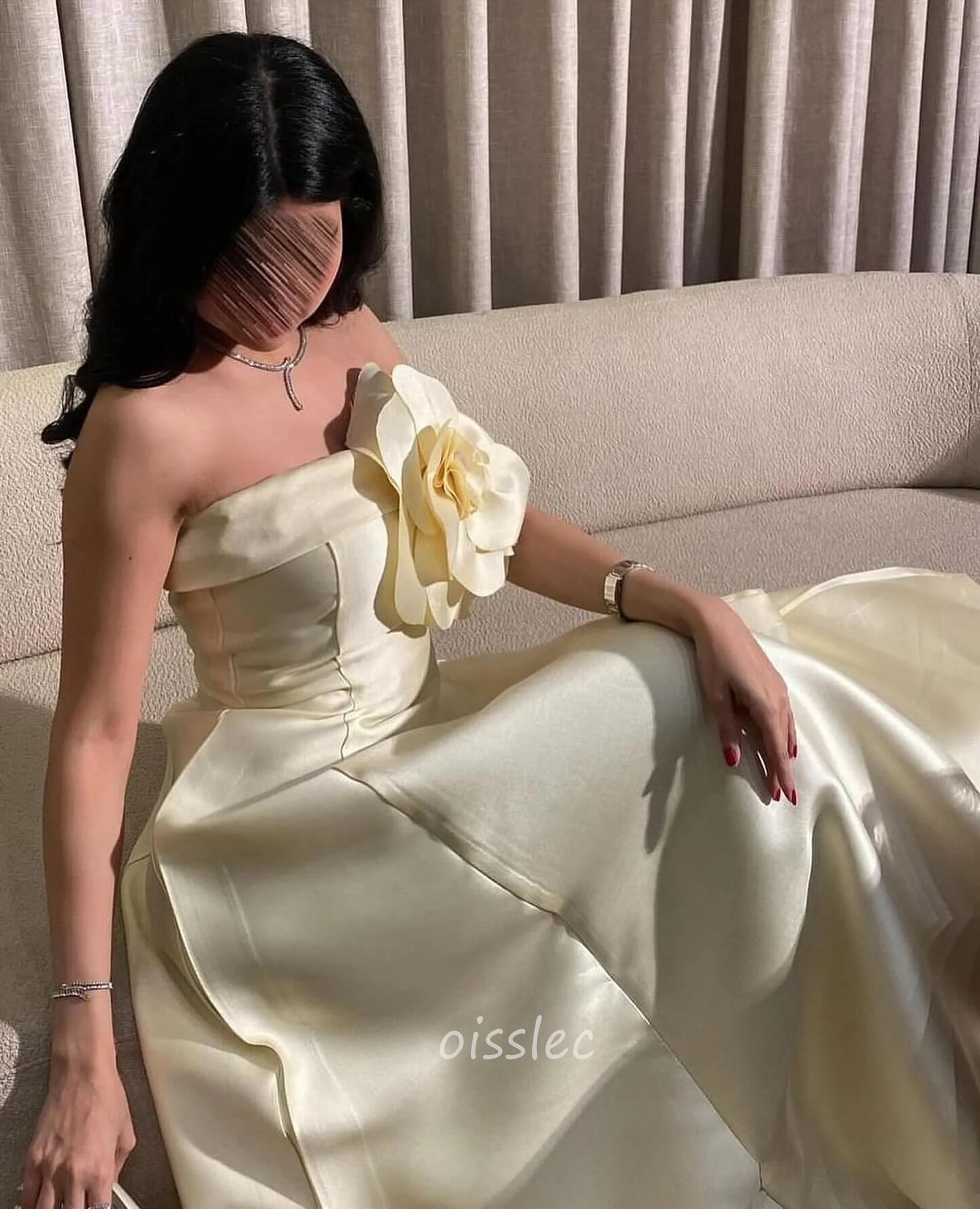 

Oisslec Yellow Prom Dress Flower Ruffled Cocktail Party A Line Strapless Special Occasion Gown Maxi Dresses Saudi Arabia