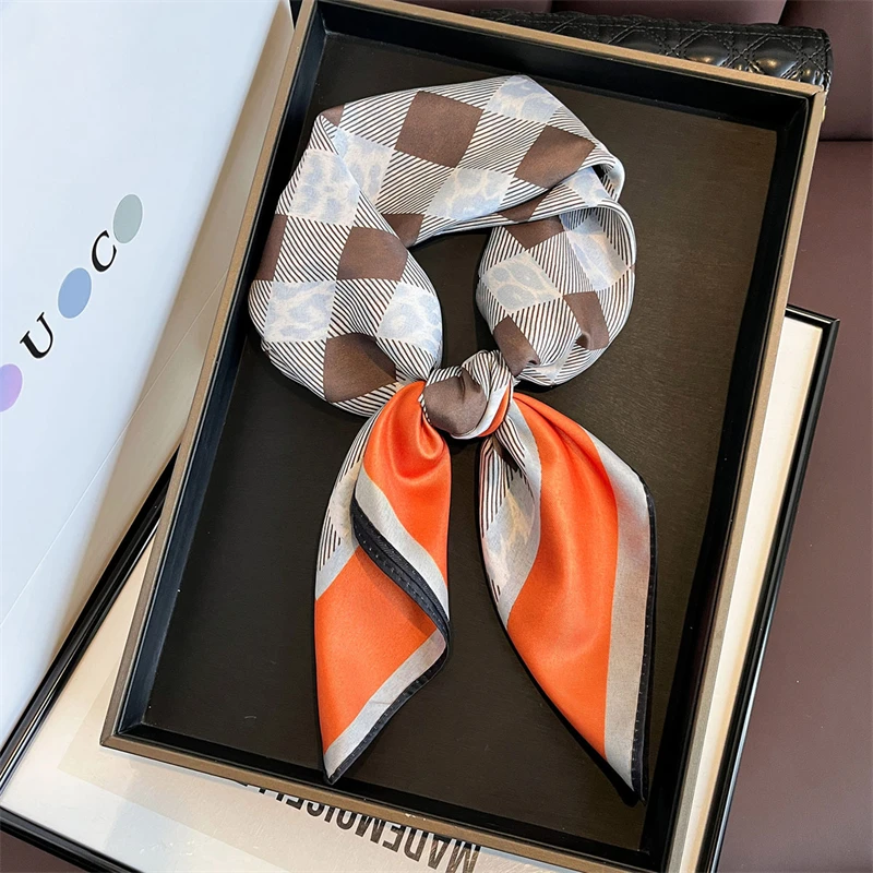 

Leopard Print Double Side Luxury Women Silk Scarf Bandana Neckerchief Hijab Foulard Shawl 70*70cm Square Scarves