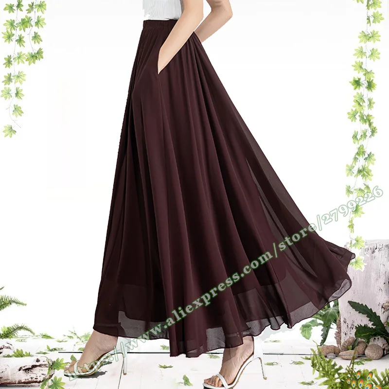 2025 Spring Summer Plus Size Solid color chiffon Maxi Skirts Womens Simple casual A-line elegant women's skirts