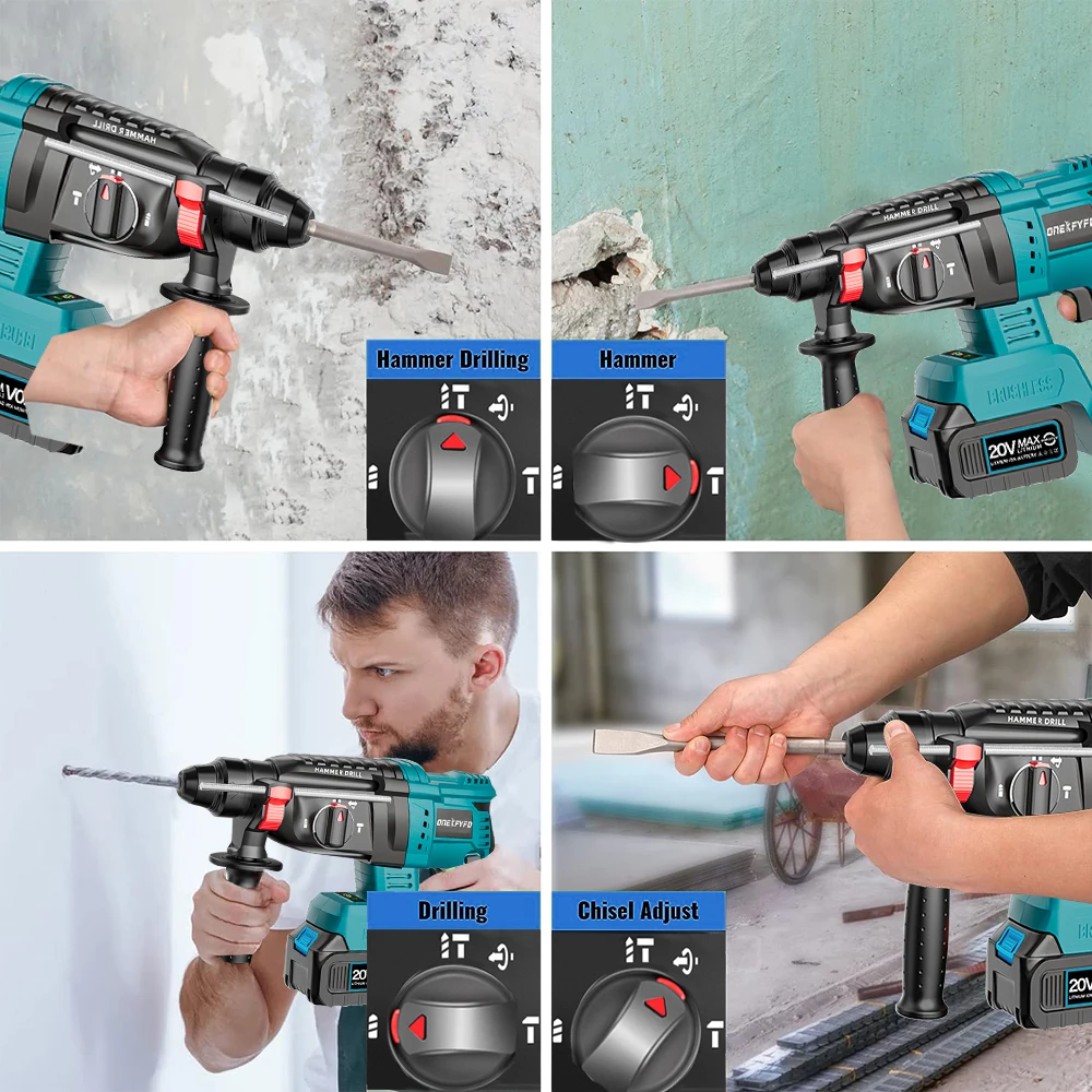 ONEKFYFD 4Pcs Brushless Tools Set 172 Electric Drill + 2in1 Impact Wrench + electric circular saw+ Electric Hammer Drill