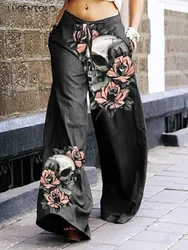 Frauen Schädel druck Cargo hose Dark Rock Style Mode Sommer weibliche Straße lose neue weit geschnittene Schnür hose