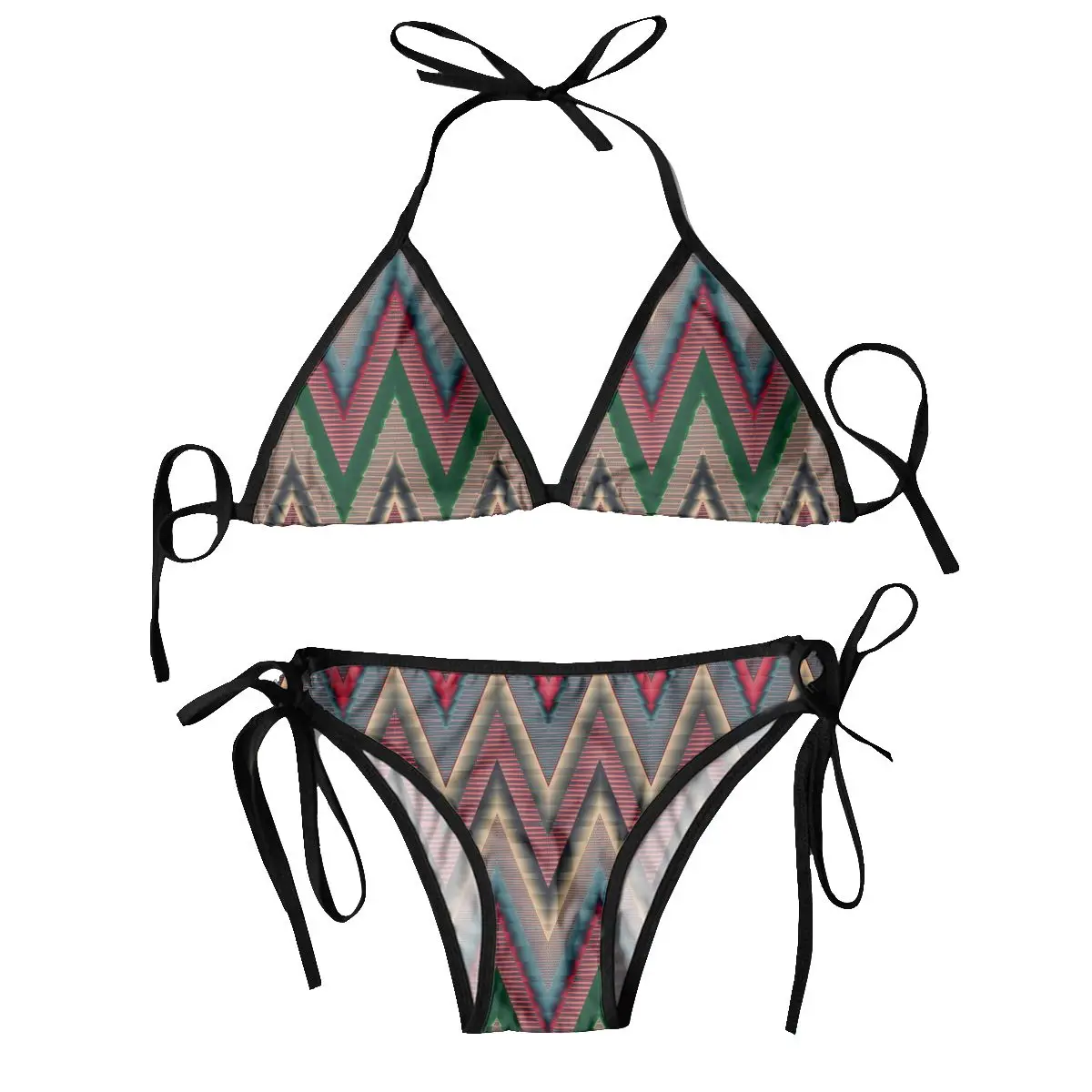 

Women Sexy Bikini Set Bra Halter Thong Swimsuit Beachwear Bathing Zigzag Multicolor