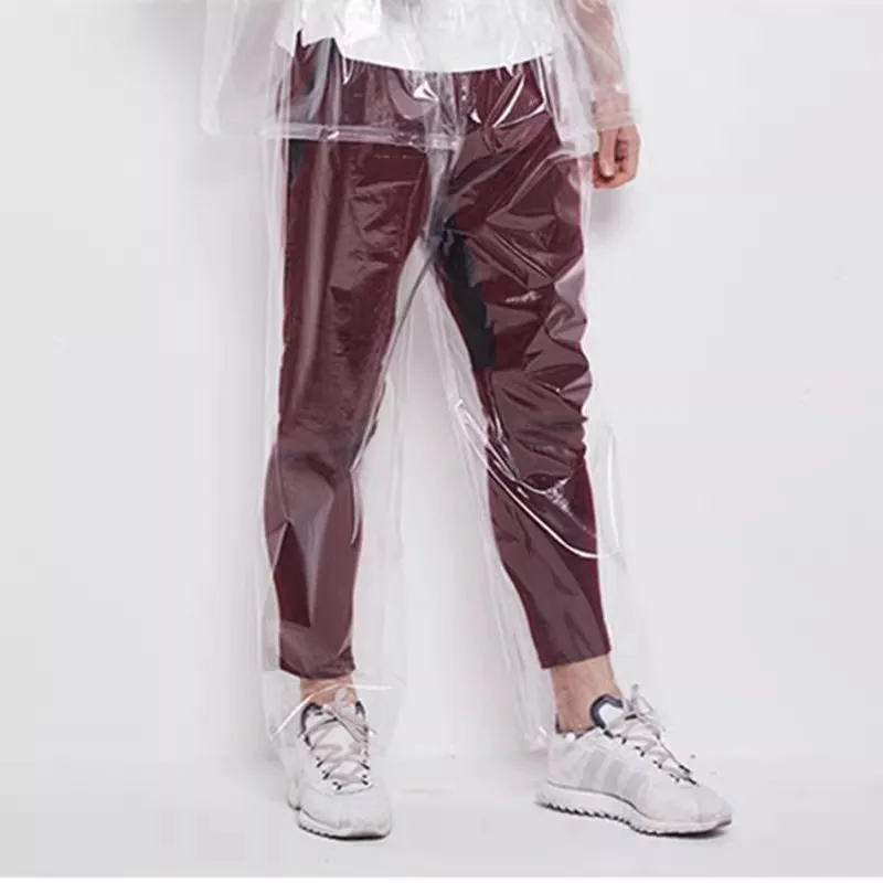 can custom Man Women Boy Girls Clear PVC Sheer Hooded Button Jacket With Trousers Suit Wind Proof Rainproof
