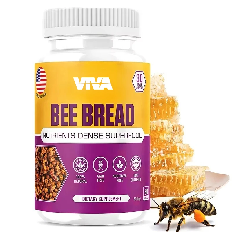 60 Capsules Bee Bread Supplement 500mg Fermented Bee Pollen Natural Adult Immune Boosting Support Vegetarian Supplement