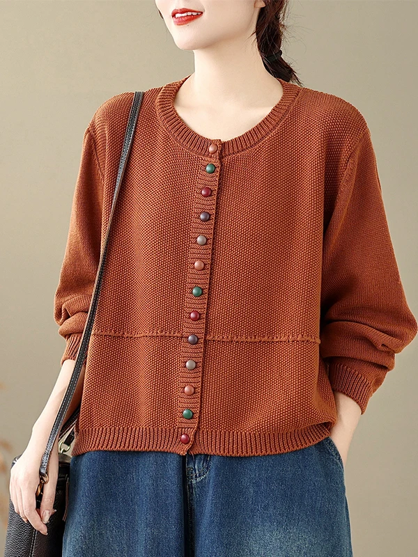 

Button Knitted Sweater Loose Women's Faion Autumn Spring Sle Mommy Clothes Slimming Versatile Open Cardigan Swea...