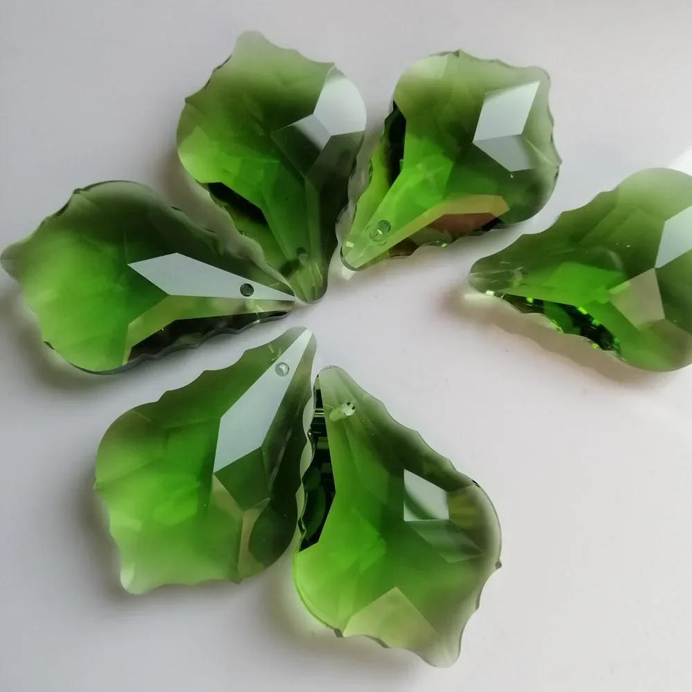 Camal 5Pcs 38*26mm Maple Leaf K9 Crystal Green Drop Pendants Beads Lamp Chandelier Prisms Parts For Lighting Making DIY Crafts