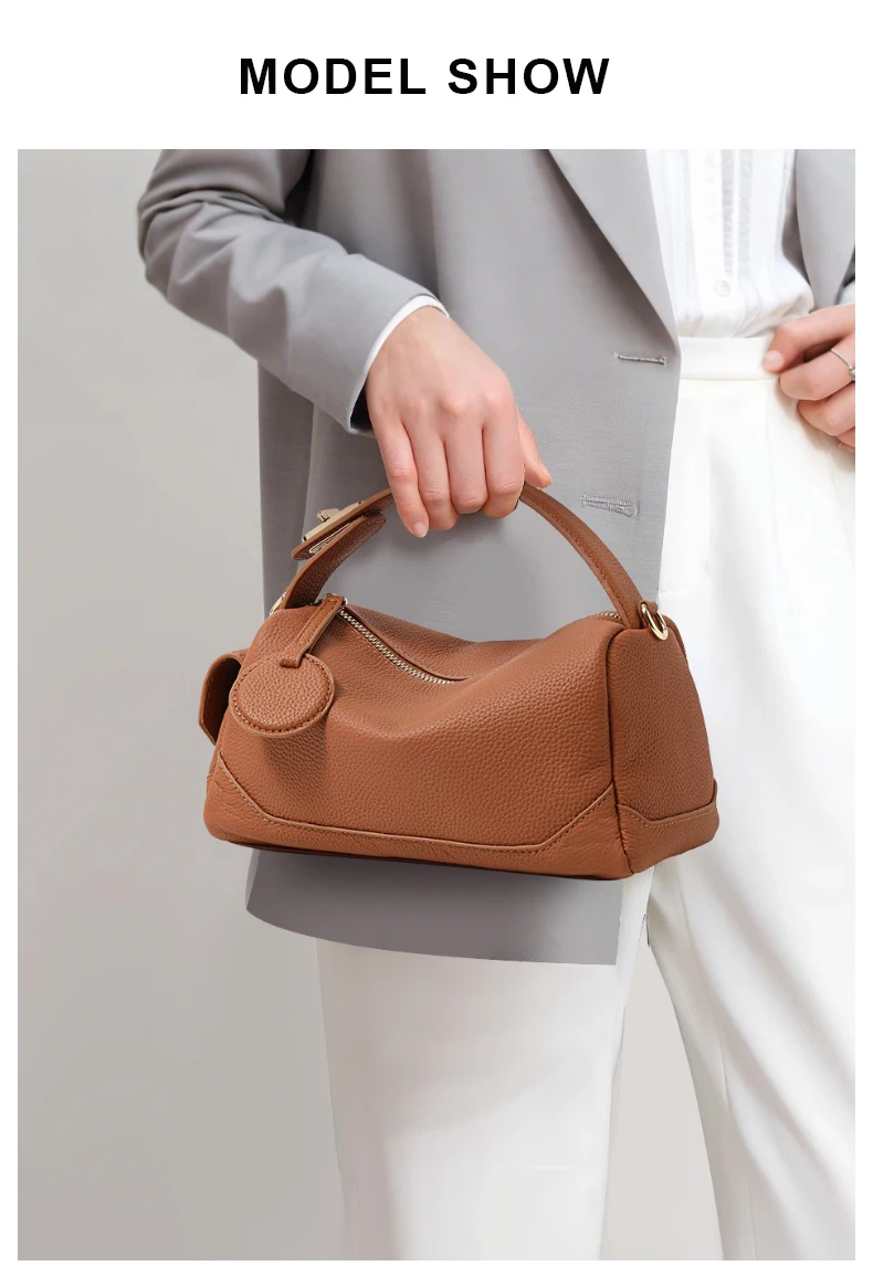 Retro Echtleder Tote Handtasche Damen Schulter-Umhängetasche Schlichte Elegante Pflanzlich Gegerbte Lederhandtasche – Detail 1