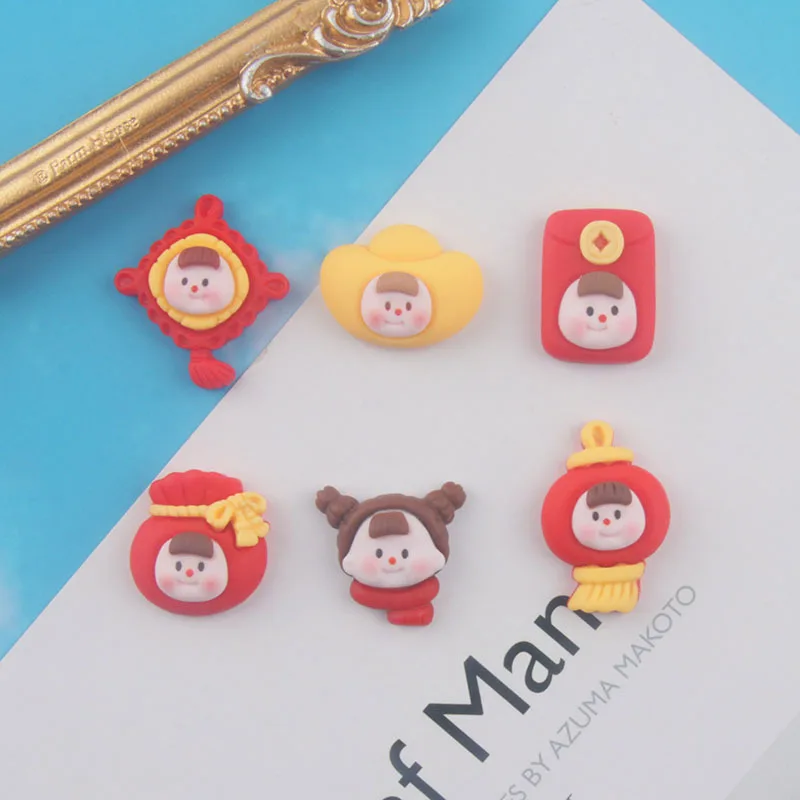 20Pcs New Chinese New Year Rabbit Flat Back Resin Cabochon Scrapbook Red Packet Kawaii DIY Embellishments Charm Accessories