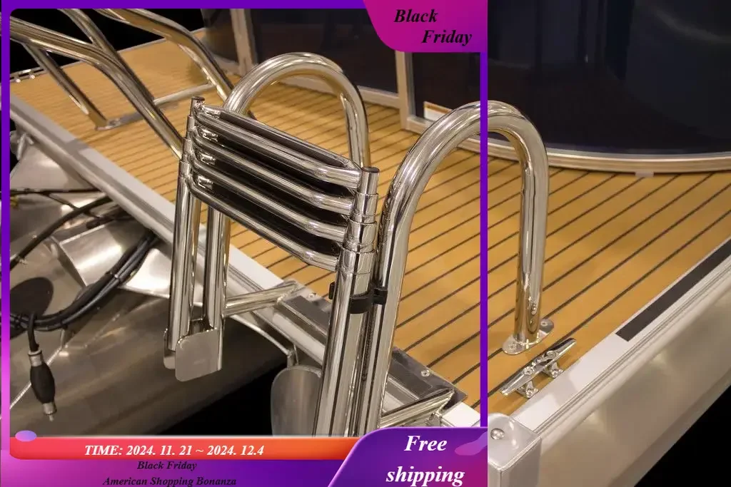 Marine 4 Step Heavy Duty OEM Grade Rear Entry Pontoon Boat Ladder W/HANDRAILS 316 Stainless Steel TELESCOPING