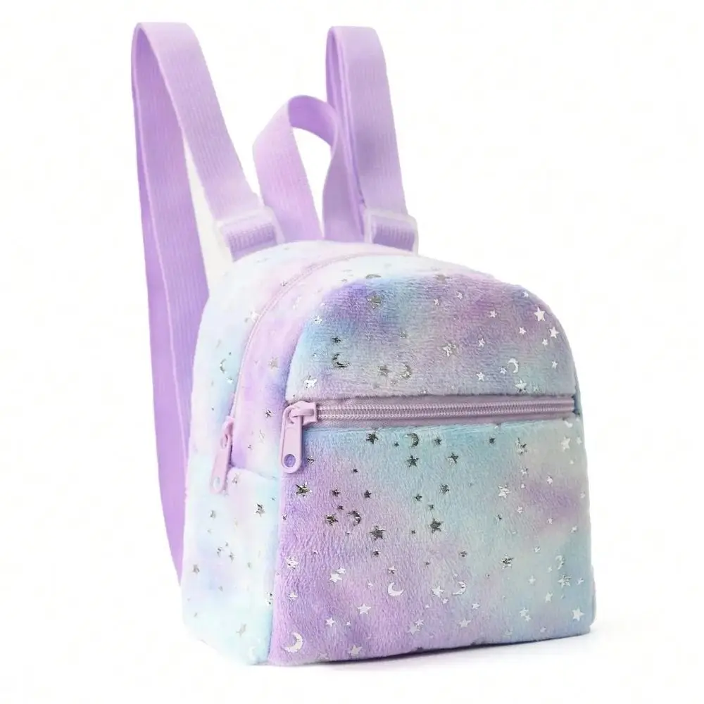 Mochila con estampado de luna y estrella para niños, bolsa escolar pequeña de gran capacidad, de felpa suave, Mini mochila de regalo para estudiantes