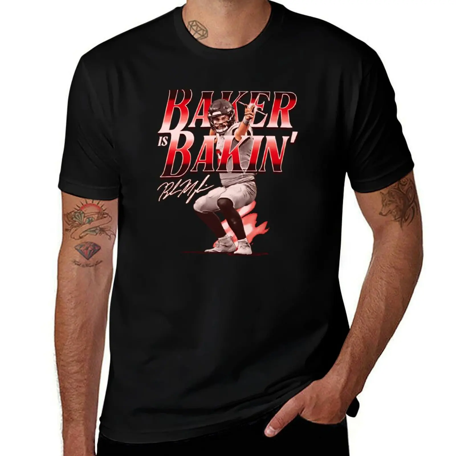 

Baker Mayfield Tampa Bay Pose T-Shirt t shirts for man graphic funny t shirts for man graphic tees