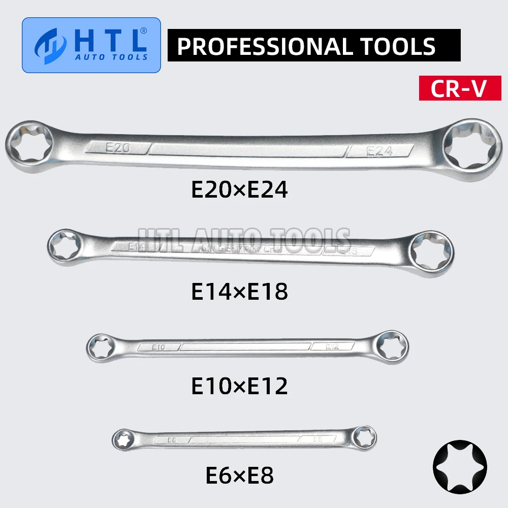 4Pcs E-Torx Double Ended Box Wrench Set Star Hex Socket Ring Spanner E6-E24 E-Type Tools