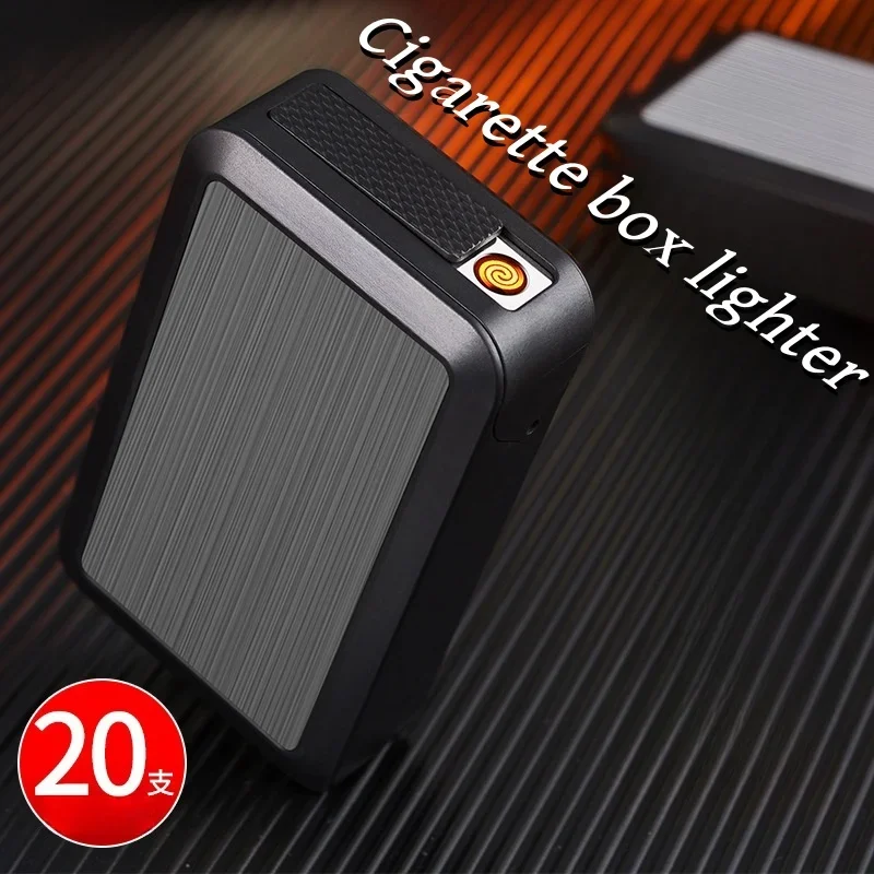 Pressure Resistant and Moisture-proof USB Charging Cigarette Case Lighter Metal Windproof Cigarette Case Tungsten Lighter 20 Pce