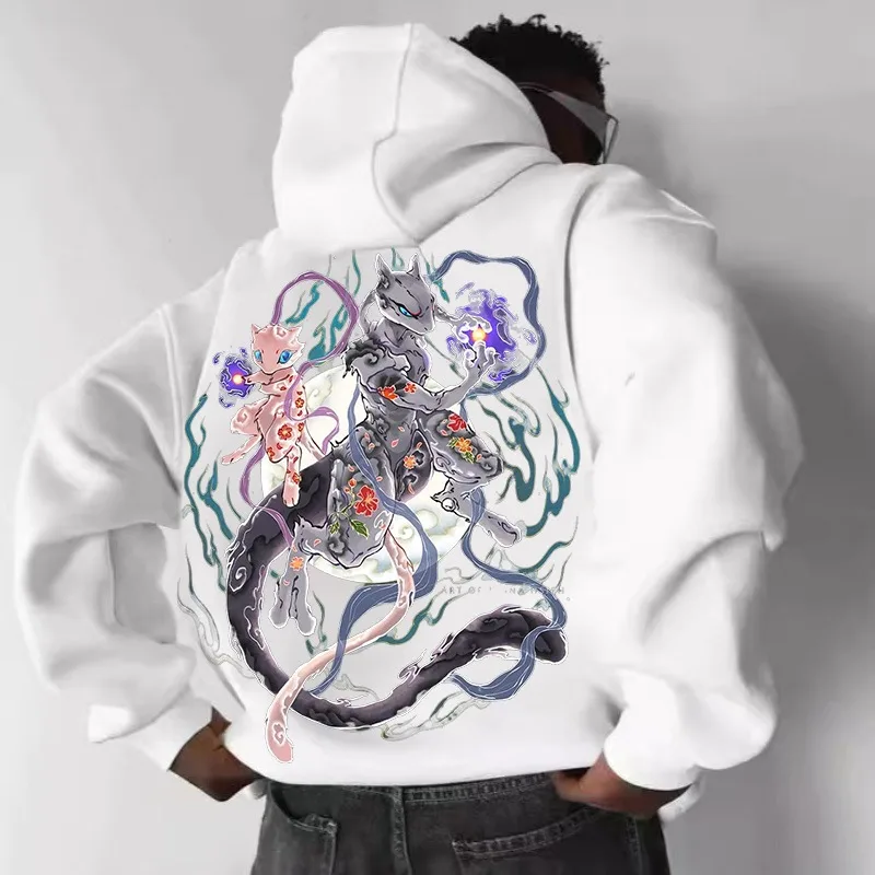 بوكيمون الحبر الفن طباعة هوديي للرجال والنساء 2025 الخريف/الشتاء جديد Y2K Harajuku حجم كبير بلوزة غير رسمية كبيرة الحجم