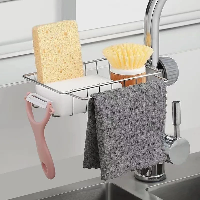 

Kitchen Stainless Steel Sink Draining Rack Faucet Shelves Sink Sponge Draining Basket Bathroom Organizer Free of Holes