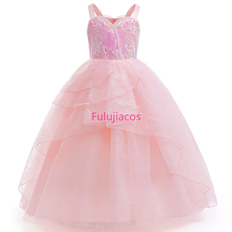 

Fulujiacos Kids 2024 Halloween Cosplay Glinda Girls Pink Dress Wizard Costume