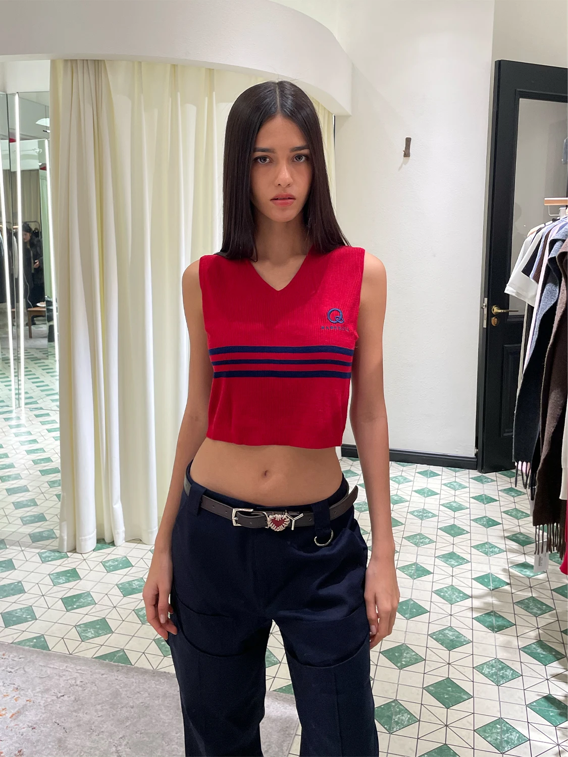 

Комплект BabesoQ Red Bella: топ и брюки в полоску, рабочая одежда, повседневная спортивная одежда, летний вариант