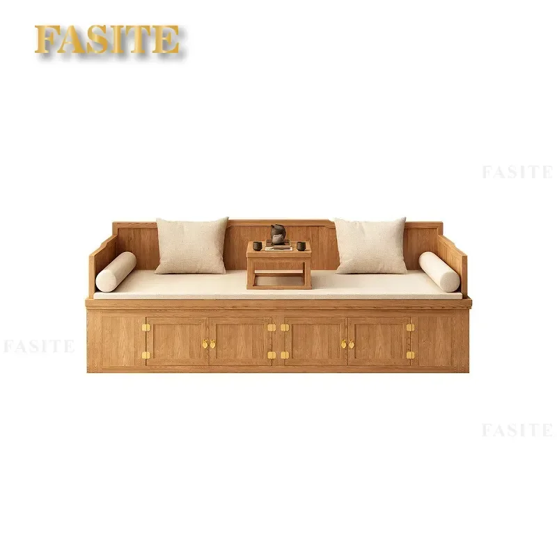 For Small Apartment Living Room New Chinese Style Solid Wood Arhat Bed Dual Purpose Sofa Bed Log Zen Chaise Longue Home