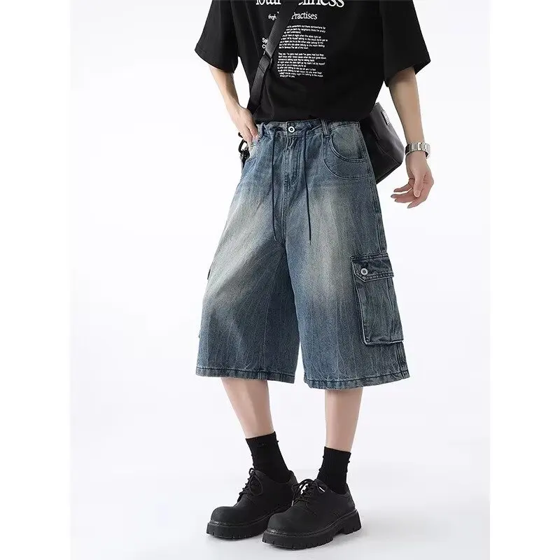 Calças Jeans Retrô Americanas de Trabalho, Calças Capri Soltas de Perna Larga para Homens e Mulheres, Novo Estilo de Verão co...