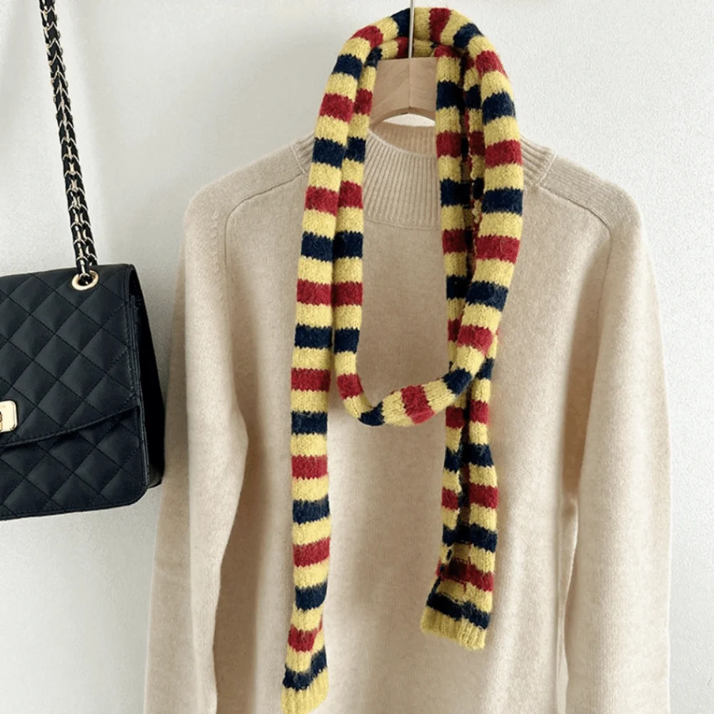 

Fashion Korean Style Striped Scarf Narrow Thickened Cashmere Knitted Scarf Windproof Neck Warmer Winter Shawl Autumn Winter