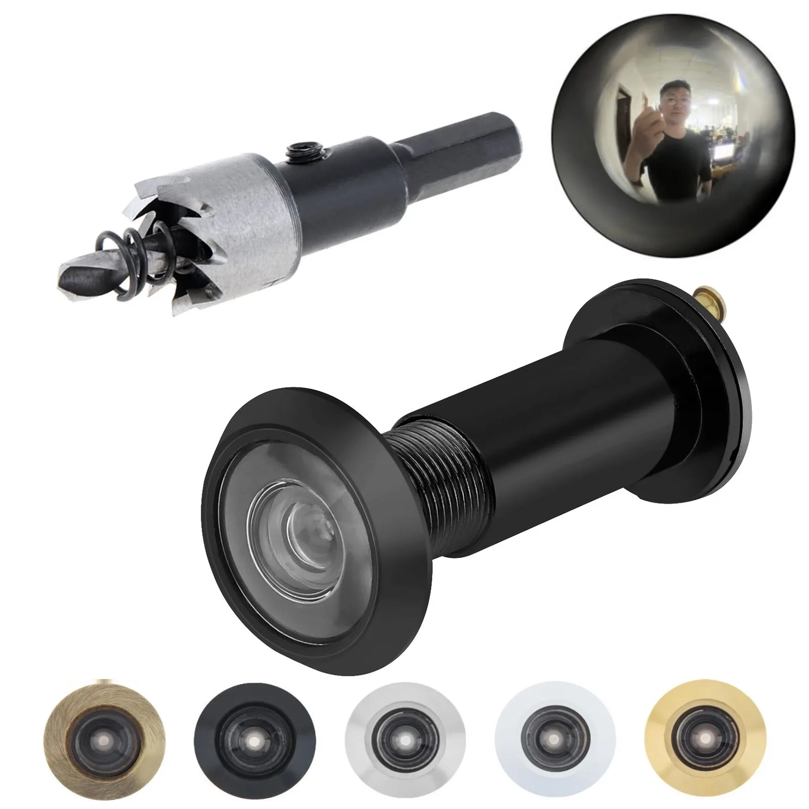 16mm 200 Degree Door Viewer Peephole Drill Bit Set for 1.57inch to 2.36inch Door Thickness with Rotating Privacy Cover