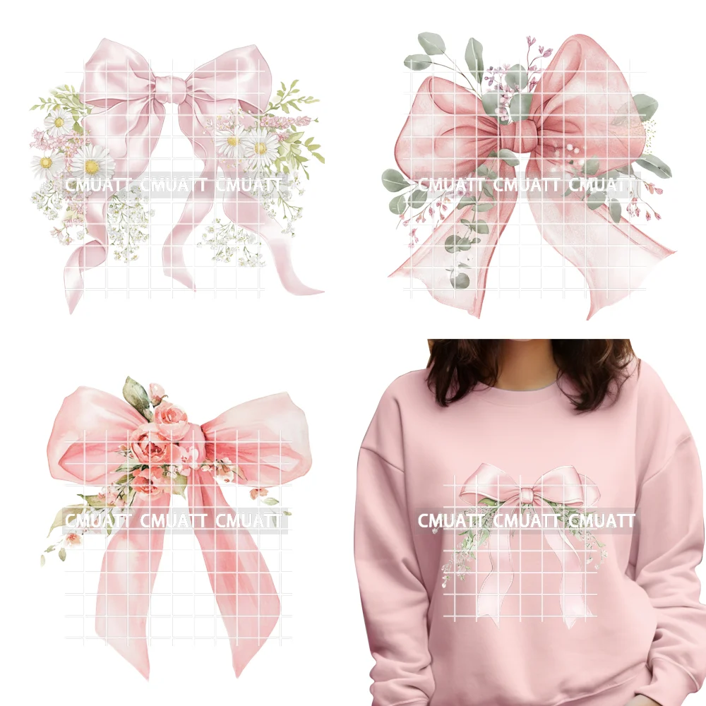 

Flower Ribbon Love Spring Season Silk Coquette Bow Party Vibes Iron on DTF Thermal Transfer Stickers Ready to Press for T-shirts