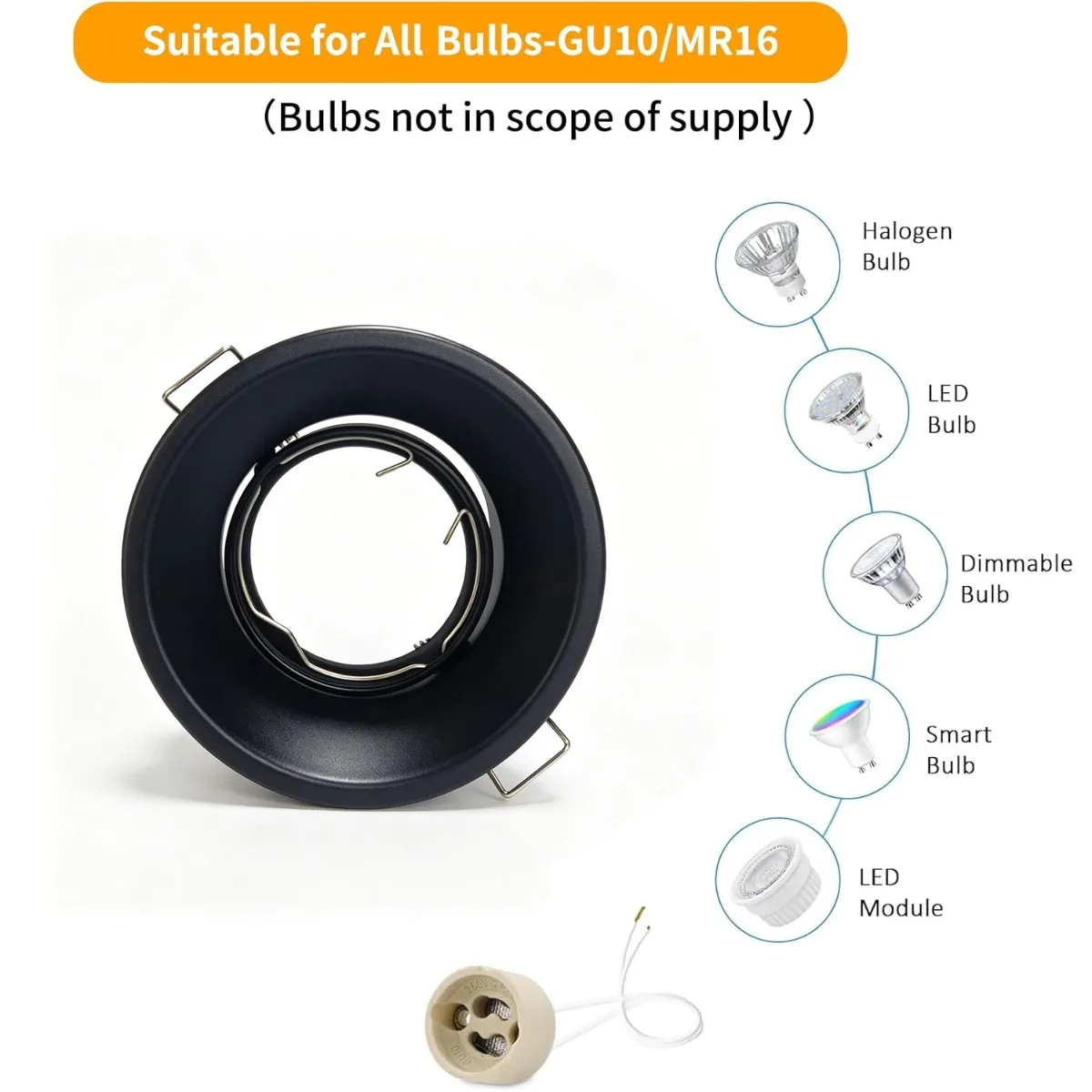 JOYINLED Round Recessed Downlight Frame 1/10PCS MR16 GU10 Spotlight Housing Black Ceiling Fixture 60mm Cutout LED Lamp Trim