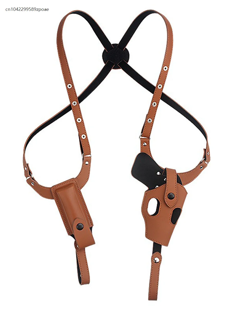 

Unisex Outdoor Tactical Pistol Holster Double Shoulder Underarm Holster Pu Steampunk Leather Holster Cosplay Accessories Props