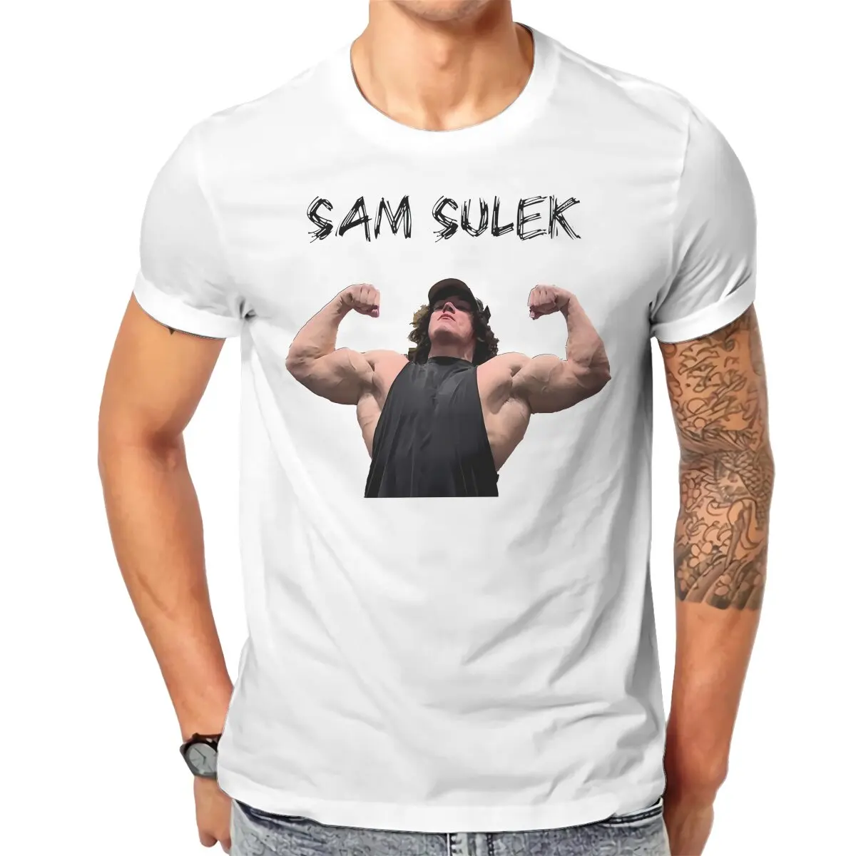 Sam Sulek TShirt for Men Muscle Humor Casual Tee T Shirt Novelty Trendy Loose