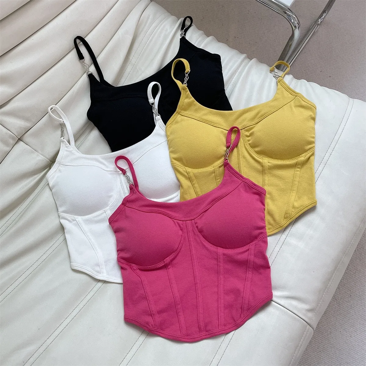 

Street Sle ort Svel Tank Top Women's Inner Wear Leather Cotton Material No Chest Pad Fibone Strap Design