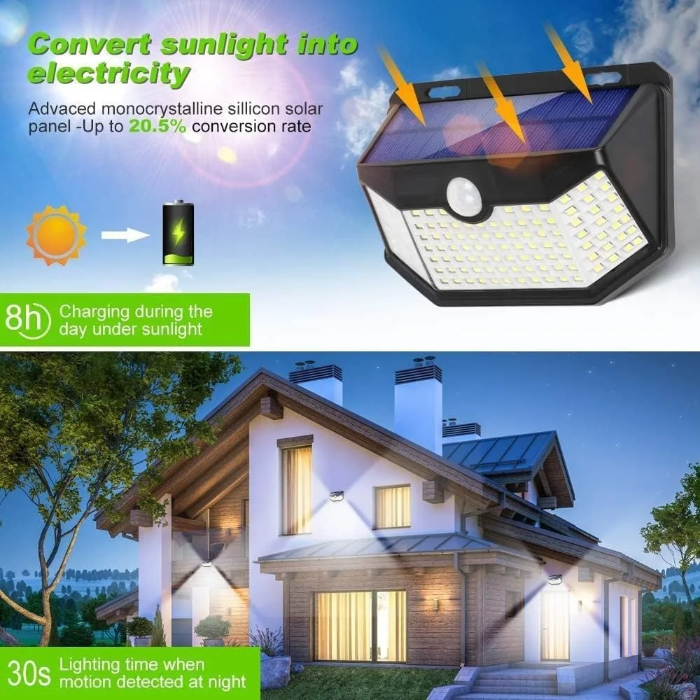 Outdoor Solar Wall Light, Upgraded PIR Motion Sensor Spotlight, IP65 Waterdicht, 8-delig