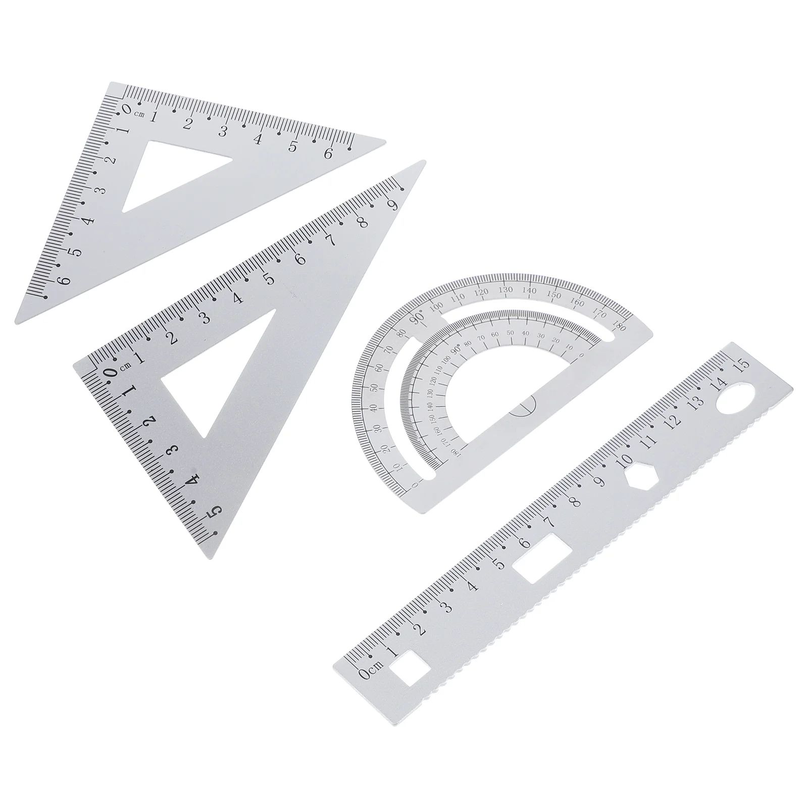 Ensemble de règles triangulaires en métal pour le bricolage, rapporteur de plaque, règle de test de bureau robuste, 4 pièces, 1 ensemble