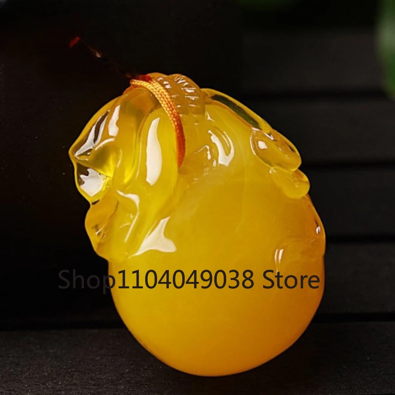 Chicken Oil Yellow Beeswax Money Bag Pendant, Amber Blessing Bag Sweater Chain for Generations of Blessed Men and Women