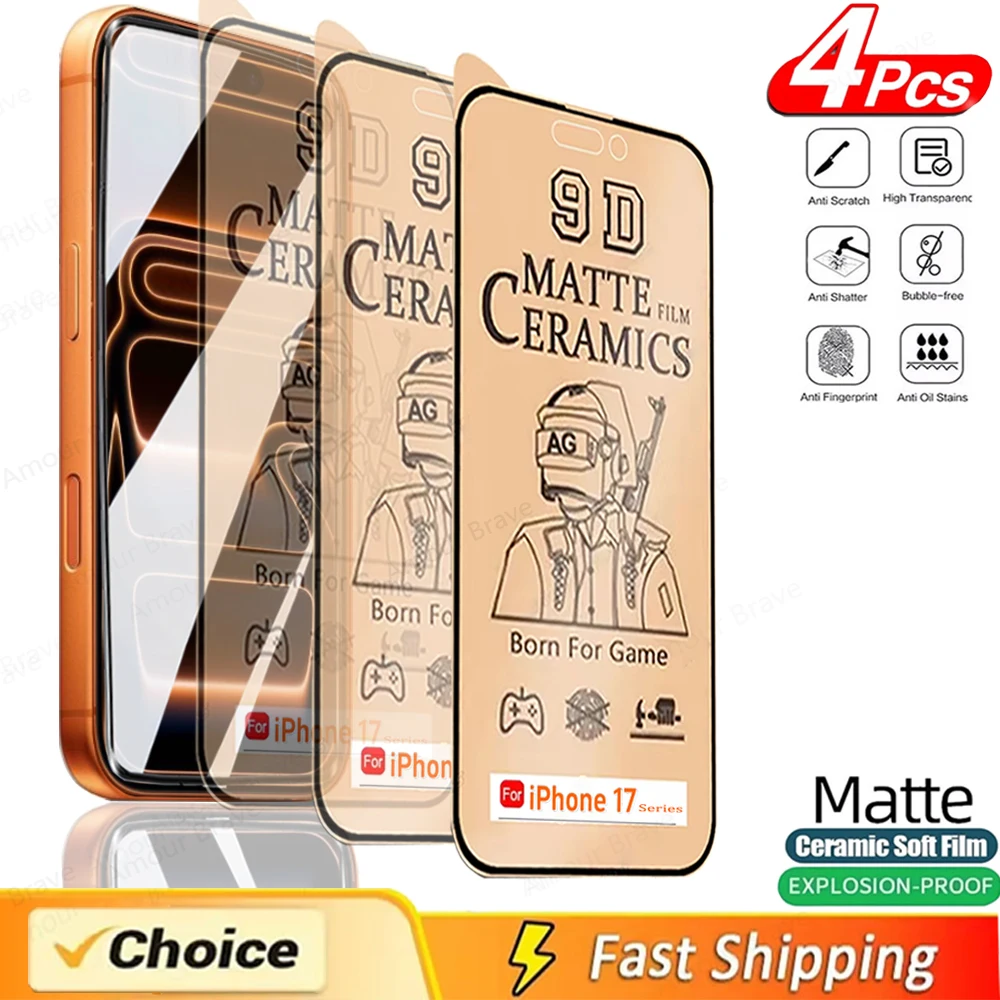 4 Uds para iPhone 17 Pro Max película cerámica mate para iPhone 14 11 12 13 15 XS Mini XR X 7 8 Plus 16 Pro Max protectores de pantalla de aire