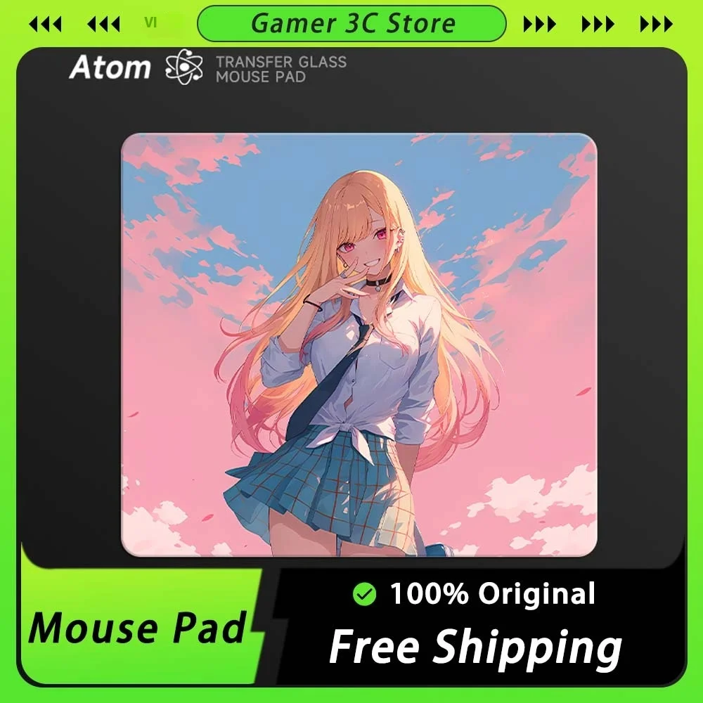 ATOM Tempered Glass Mousepads FPS Gaming Mouse Pads Anime Gamer Pad Girl Personalised Desk customized Pc Gamer Accessories Gifts