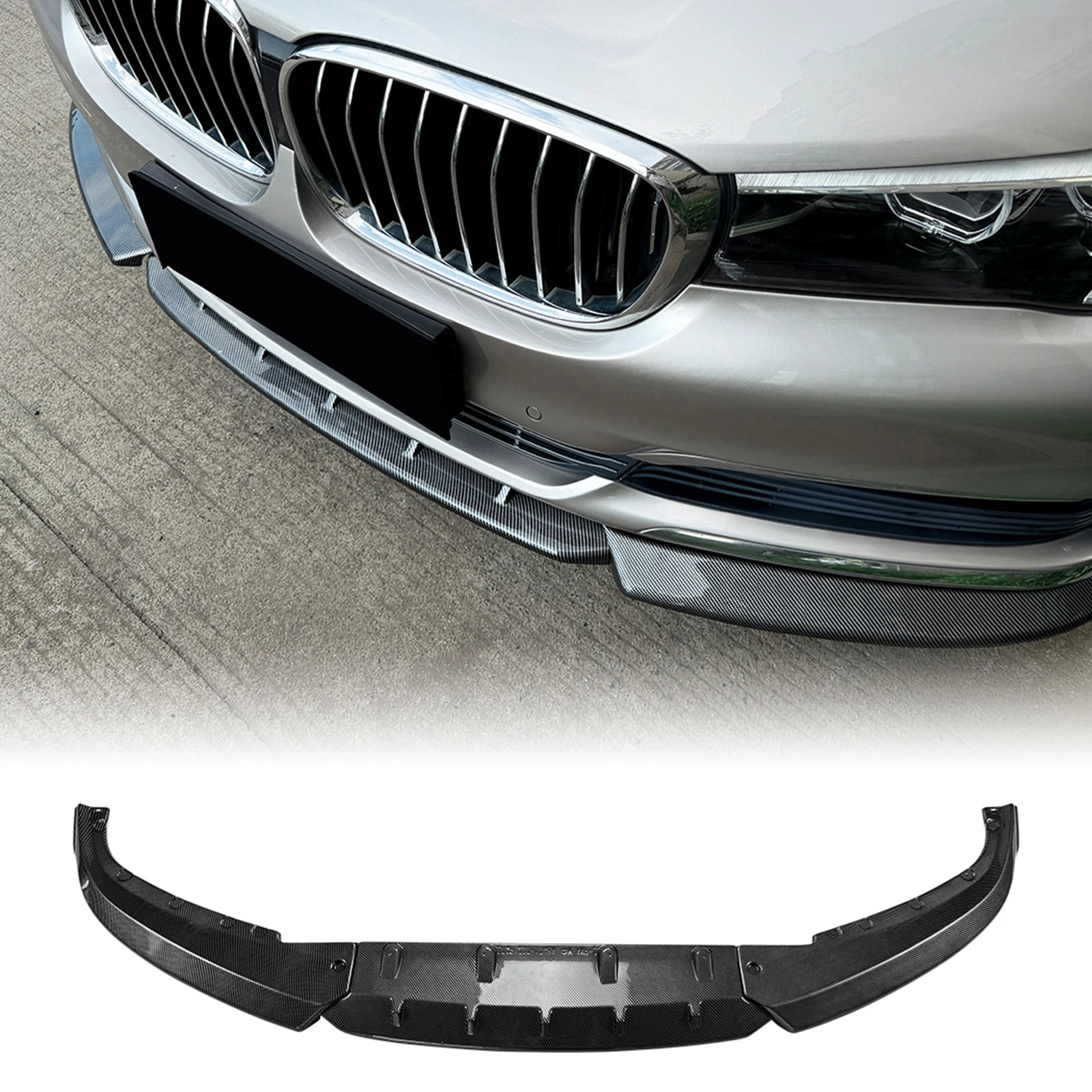 For 2015-2018 BMW 7 Series G11 G12 Standard Version Gloss Black/Carbon Fiber Look Front Bumper Spoiler Lip Splitter Blade Kit