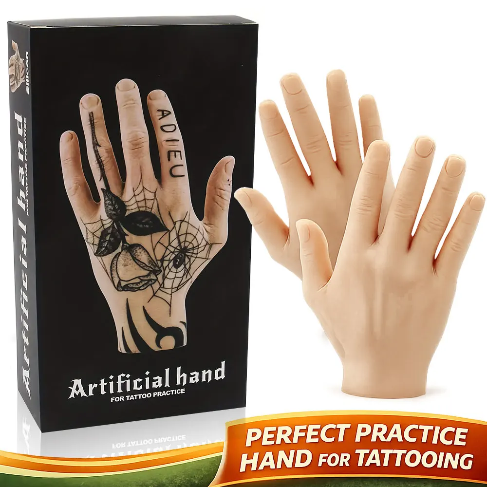 3D Tattoo Fake Hand Soft Silicone Dummy Tattoo Practice Fake Hand Left Right Tattoo Practice Hand for Tattoo Practicing Tools