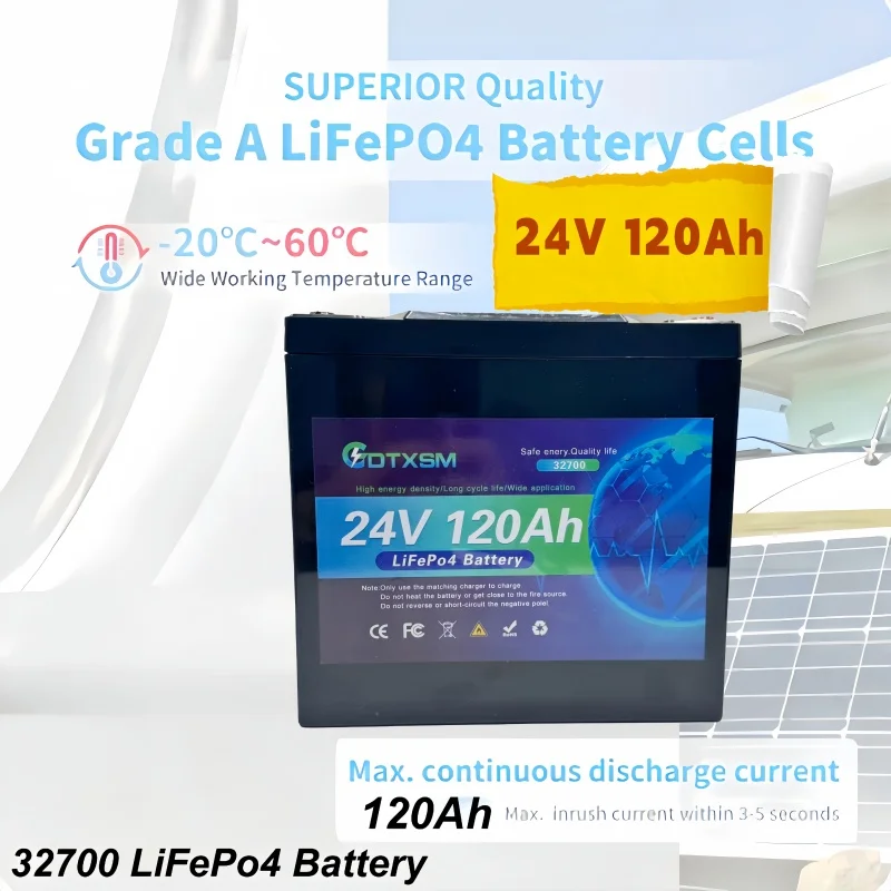 

24V 120Ah LiFePO4 battery BMS 8000+ cycle solar RV golf cart off-grid solar power generation system battery pack.