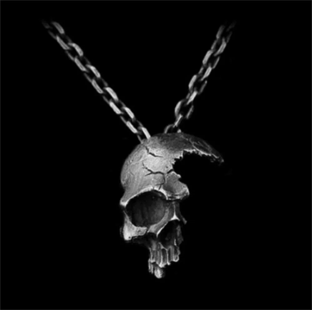 Incomplete Skull Face Necklace for Women Men Vintage Punk Skeleton Face Pendant Chain Choker Jewelry Accessories Gift Cool Thing