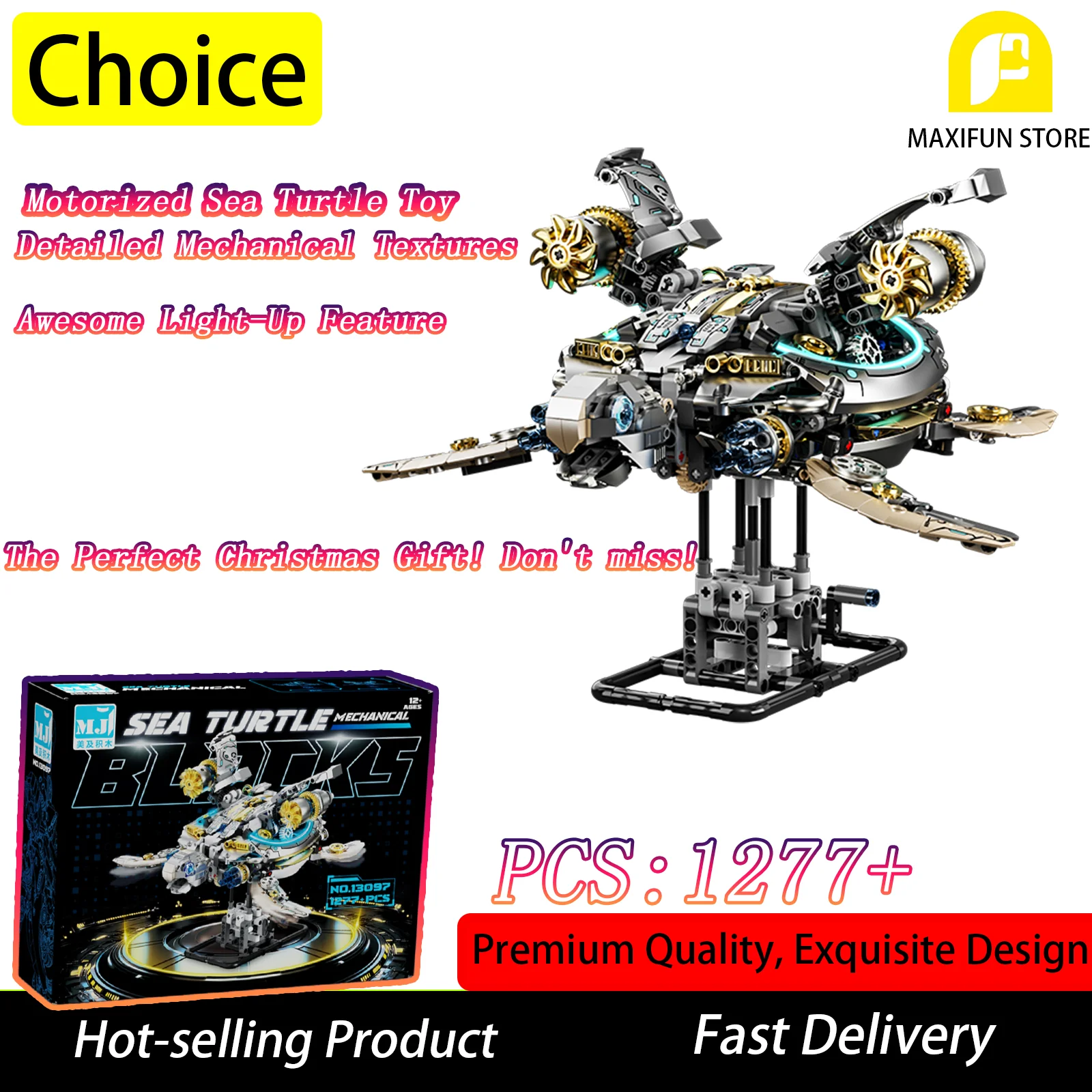 

MOC Building Blocks 1277 PCS Motorized Turtle Animal DIY Construction Engineering Toys for Adults Kids Christmas Birthday Gift