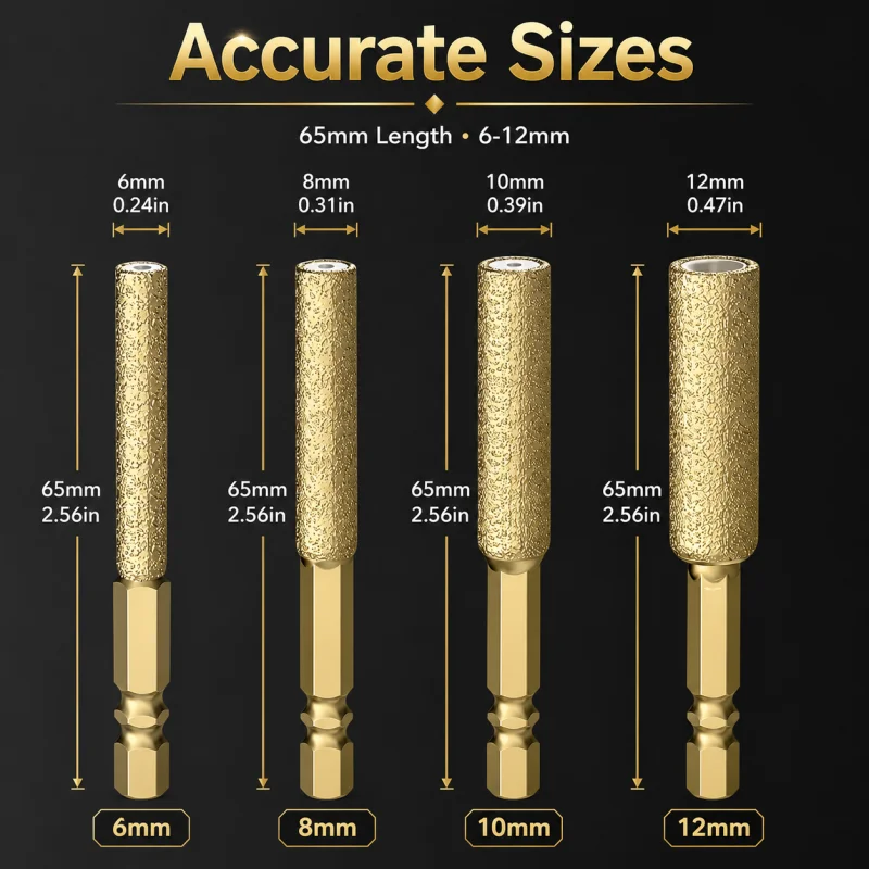 4PCS 6‑12mm Diamond Hole Opener Hex Shank Core Drill Bits for Tile Porcelain Marble Glass Power Tools