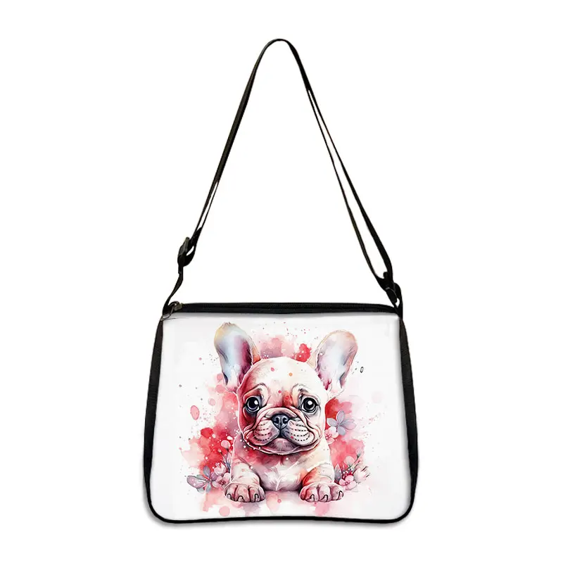 Cute French Bulldog Print Shoulder Bag Colorful Bull Dog Handbag Women Messenger Bag Phone Holder Daily Outdoor Travel Bag