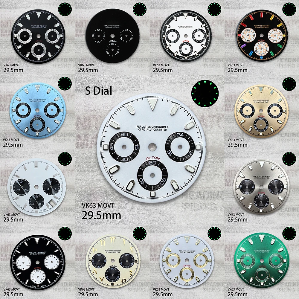 29.5mm S Logo Panda DTN Dial Fit VK63 Movement Green Luminous High Quality Watch Modification Accessories