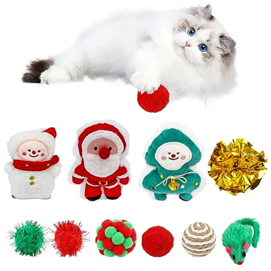

Рождественская игрушка для кошек, 11 шт., наполненная кошачкой мятой, прорезывающая зубов, жевательная, устойчивая к укусам игрушка для домашнего котенка, упражнения для котенка, рождественская елка, снеговик, Санта-Клаус