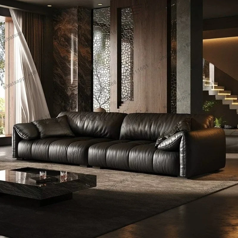 LJY Living Room Sofas And Seating Black Leather First Layer Piano Key Couchs Module Sofa Couch Armchair Home Armchairs Furniture