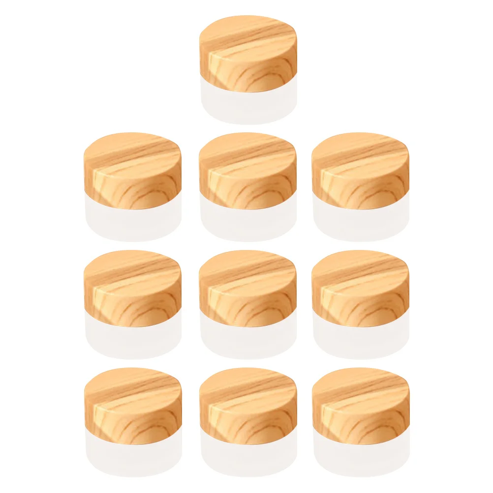 10Pcs Cosmetics Sub Storage Glass Bottles 5G Wood Grain Lid Small Travel Cream Eye Cream Sample Bottle Durable Reusable