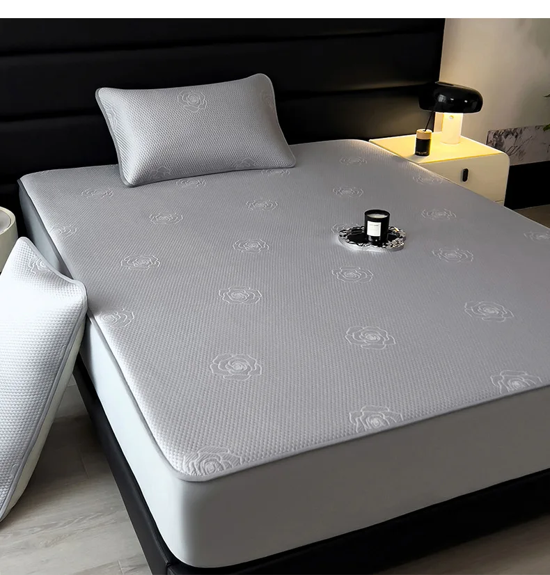 Summer Cooler Fitted Sheet Queen Size Double Bed Sheets Set with Pillowcases Elastic Band Mattress Protector Covers